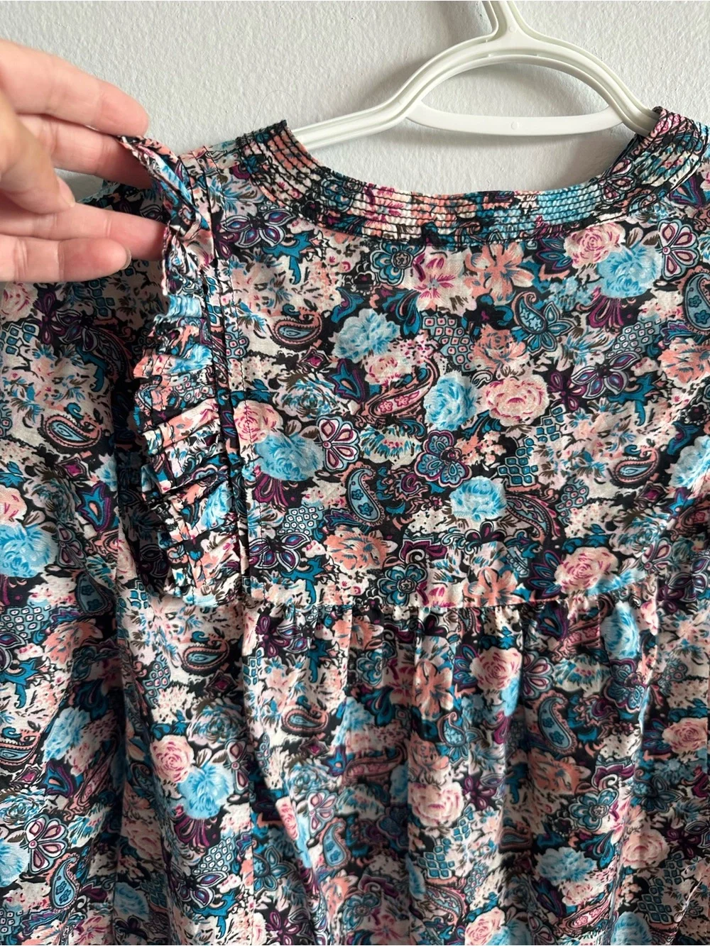 J.Crew Floral Paisley Ruffle Blouse Small Cotton Silk Long Sleeve Boho